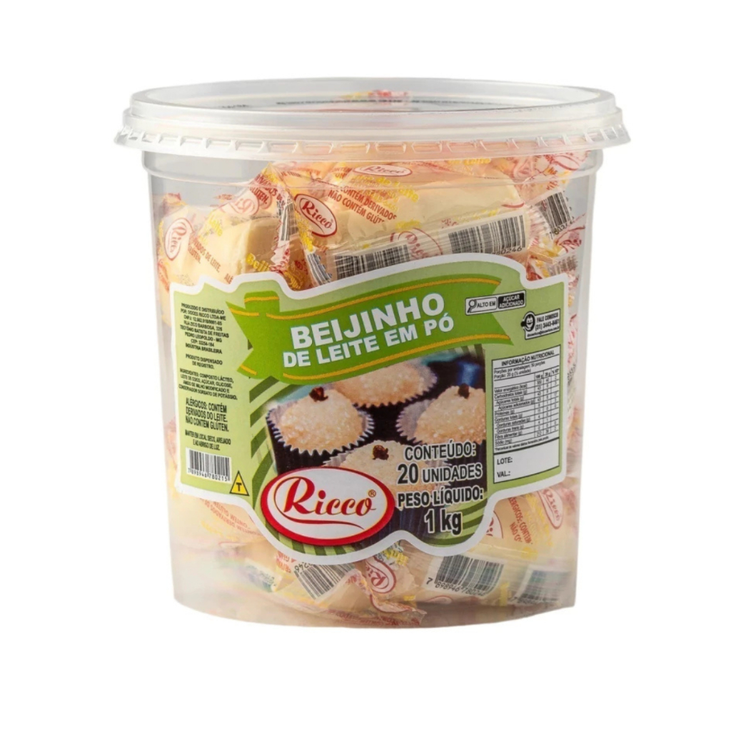 Doce Beijinho de Leite em Pó Pote C/20 Unidades 1Kg - Ricco