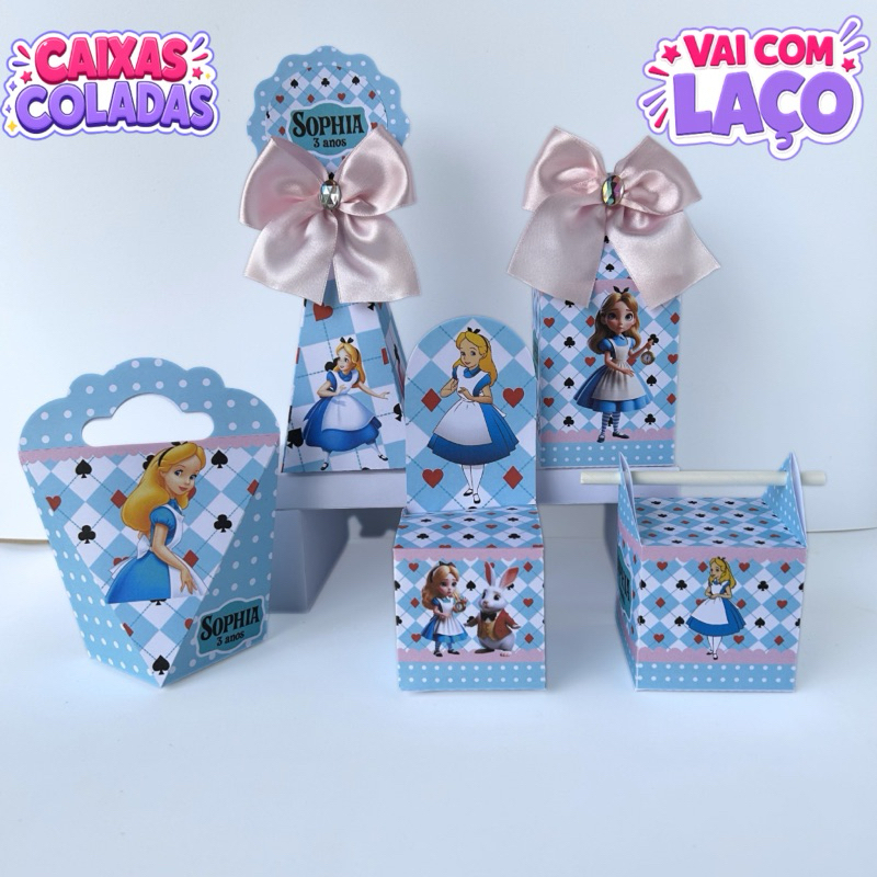 Kit Caixas Alice no País das Maravilhas Personalizados/Lembrancinha de Festa/Aniversário/Lembrancinha Festa Infantil