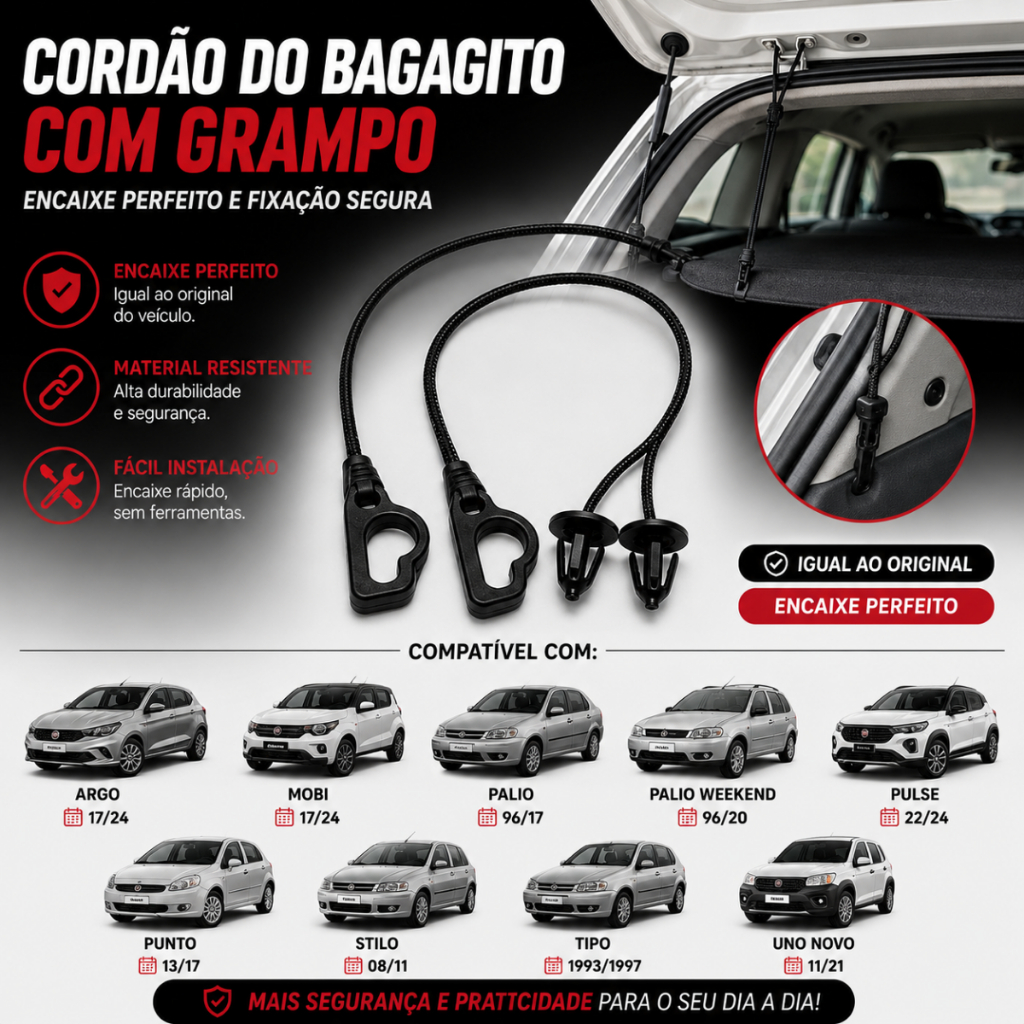 Cordão Tirante Bagagito Tampão Porta Malas Uno Palio Par