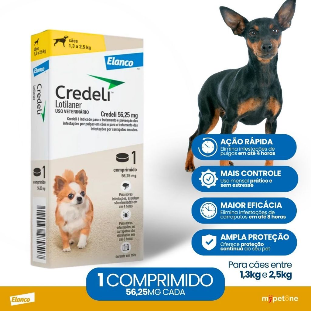 Credeli Elanco 56,25 mg para Cães de 1,3 a 2,5 Kg - 1 Comprimido