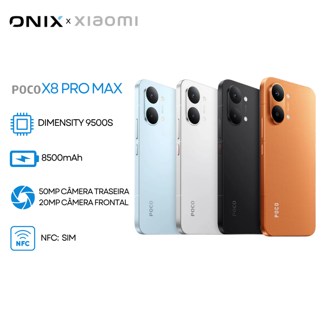 Xiaomi Poco X8 Pro Max 5G, Processador MediaTek Dimensity 9500s, Bateria 8500 mAh, Versão Global, 256GB + 12GB RAM