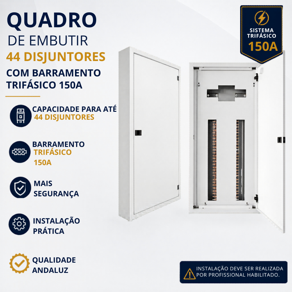 Quadro Embutir 44 Dijuntores Com Barramento Trifásico 150a Andaluz