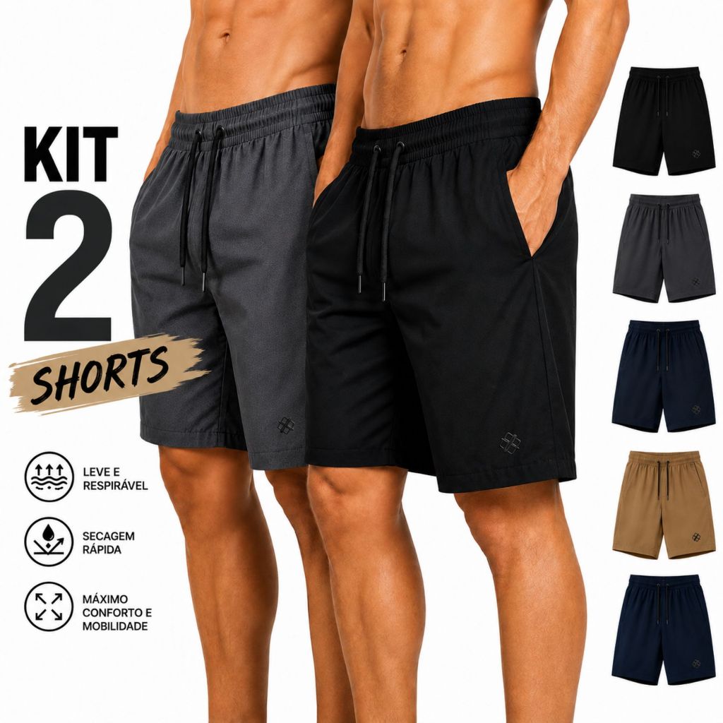 Kit 2 unidades Short academia Elastano Masculino Verão Academia crossfit Treino Microfibra Elastano