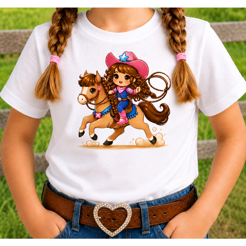 Camiseta infantil Criança menina no cavalo personalizada presente boiadeira