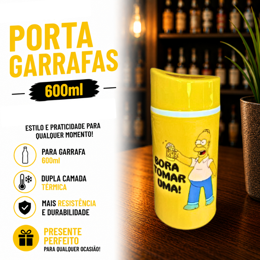 Porta Garrafa 600ml Suporte Cerveja Térmico Homer Simpson