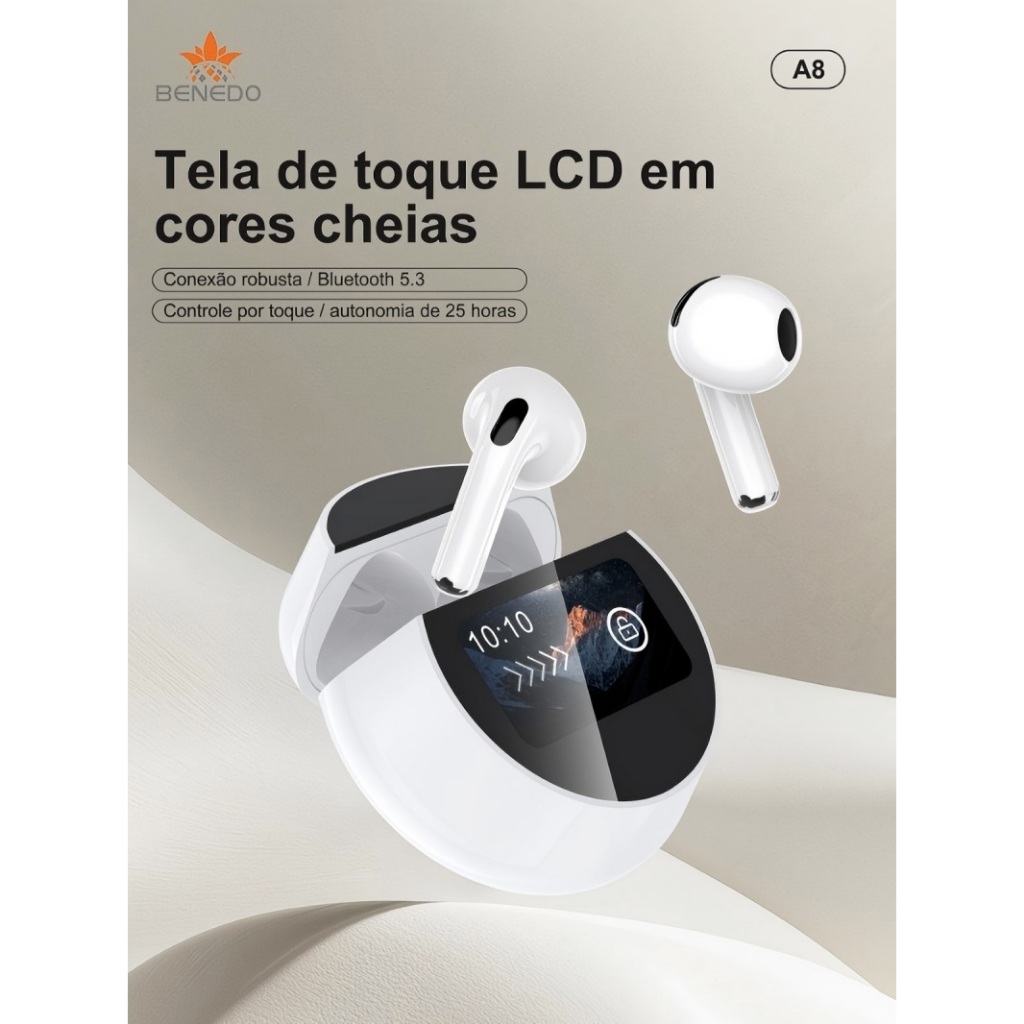 Fone de ouvido A8 Com Bluetooth Premium Compatível Tela Recebe Mensagem E Atende Ligacao Musica