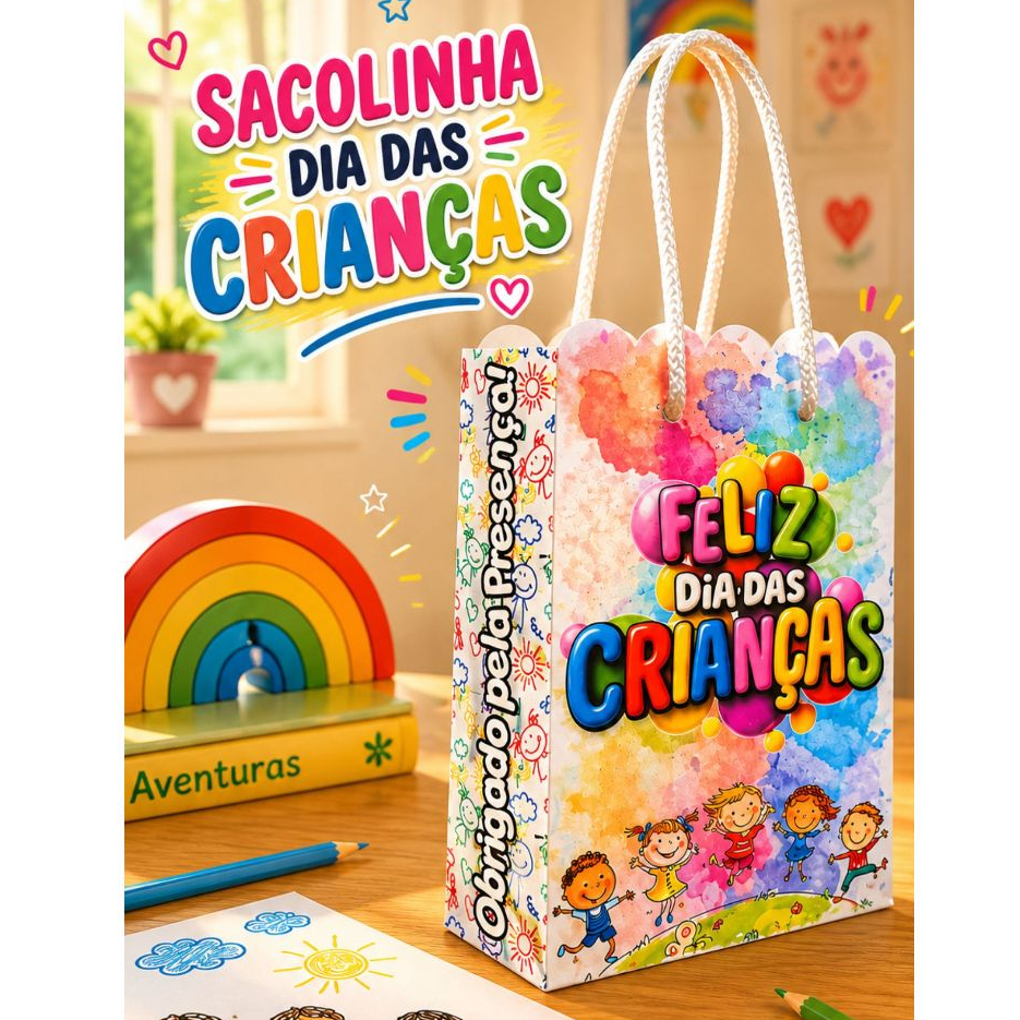 Kit 10/20/30 Sacolinha Personalizada Surpresa  Festa Infantil  Lembrancinha Feliz Dia das Crianças