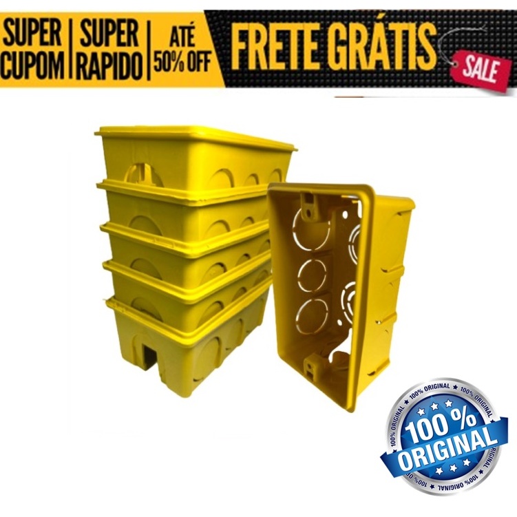 Kit 50 Caixa De Luz 4x2 AMARELO Obras Construção Reformas Tomadas Top