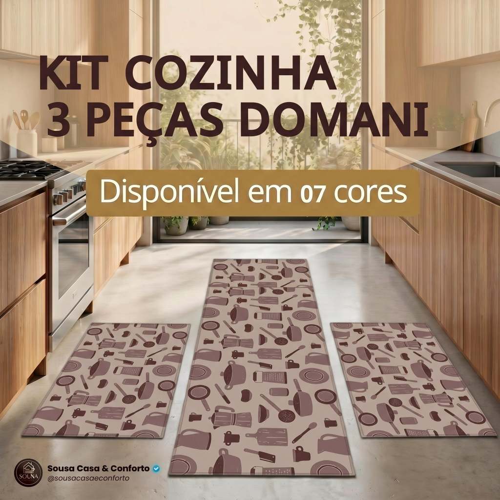 Kit Cozinha Domani 03 Peças Pia Completo Tapete J. Serrano Antiderrapante Várias Cores