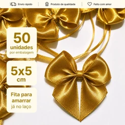 Laço de Cetim 5x5cm com fita para amarração 50 unidades Decorações, bolas esferas acrílicas, caixa milk, personalizados
