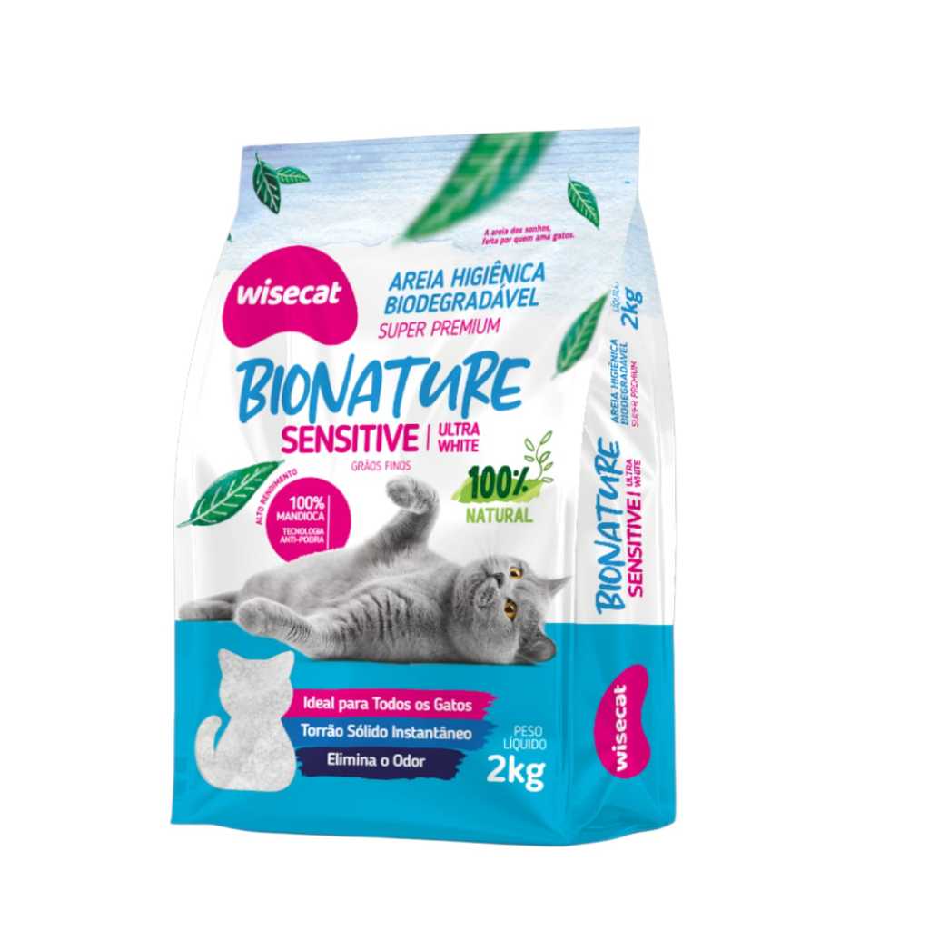 Areia para gato biodegradável Bionature | Grãos Finos | Areia Higiênica 100% de Mandioca para gato