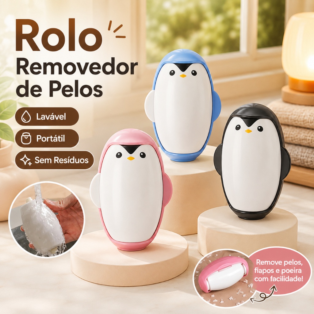 Rolo Adesivo Tira Pelos E Fiapos Para Roupa Pet Cachorro Gato Pinguim Fofo Mini Portatil De Bolsa Viagem Pratico Top