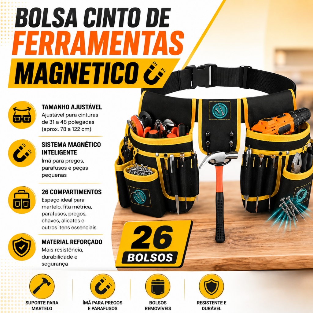 Bolsa Cinto De Ferramentas Magnetico Profissional Bolso Multifuncional Nylon Para eletricista Reparo