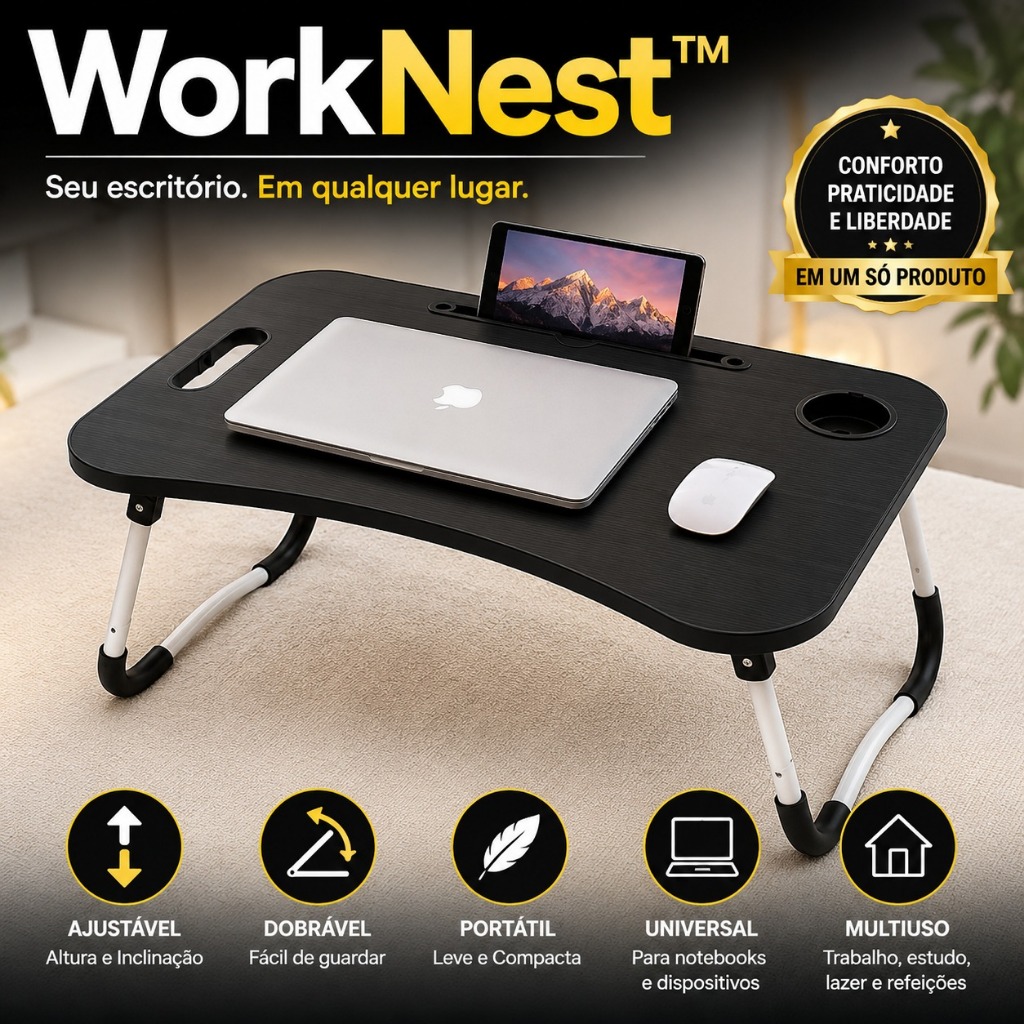 Mesa Para Notebook Dobrável WorkNest™ Ajustável Portátil Home Office Suporte Multifuncional