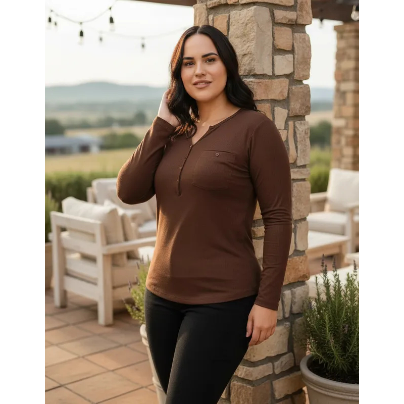 Camiseta Feminina Plus Size Manga Longa Blusa Bata Com Botão Moda Fashion 2025