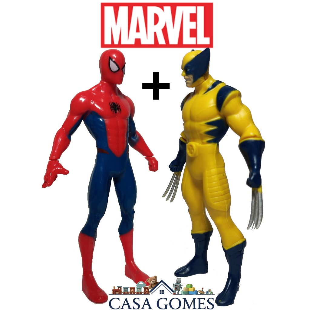 Kit 2 Bonecos Homem Aranha E Wolverine Marvel 9,5cm Miniatura Colecionável Brinquedo Menino X-Men