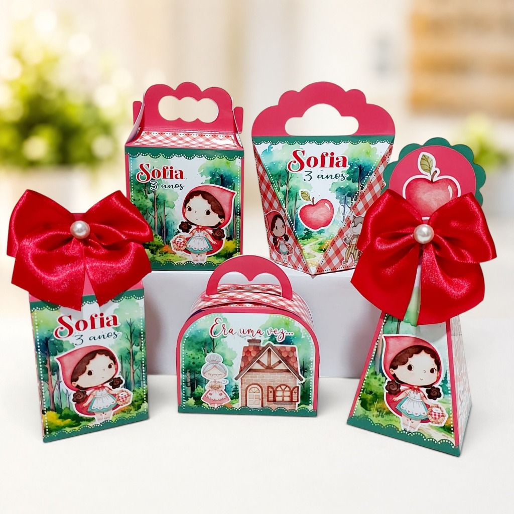 Kit Caixas Chapeuzinho Vermelho Lembrancinha de Festa Aniversário Kit Festa