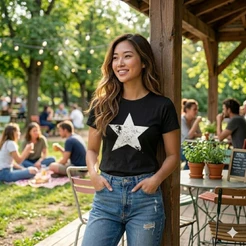 Camisa Camiseta T-Shirt Feminina Estampa Estrela 100% Algodão Manga Curta