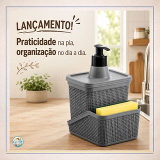 Porta Detergente Dispenser e Esponja Bucha com Bico Dosador Organizador Pia Moderno Compa…