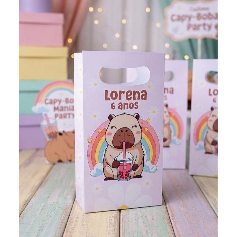 Sacolinha M Boca de Palhaço Personalizada Capivara Lembrancinha de Aniversário Festa Infantil