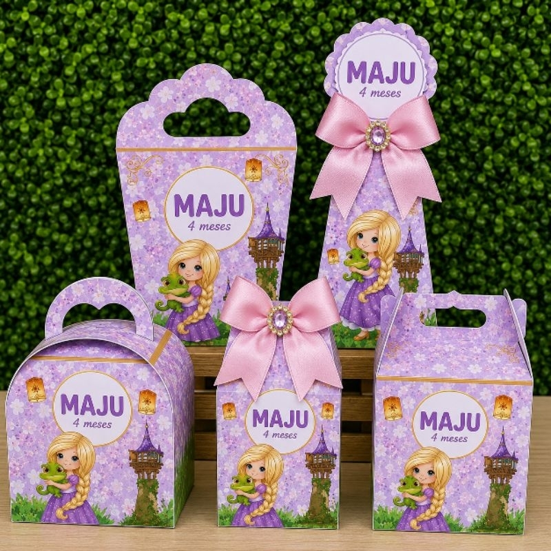PEGUE E MONTE - Kit Festa Caixinhas Personalizadas| Tema Rapunzel Cute Enrolados Menina| Lembrancinhas Festa Infantil