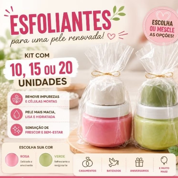 Lembrancinhas (10 - 20 unidades) Sabonete + Esfoliante Kit Spa Relaxante para Aniversário e Eventos