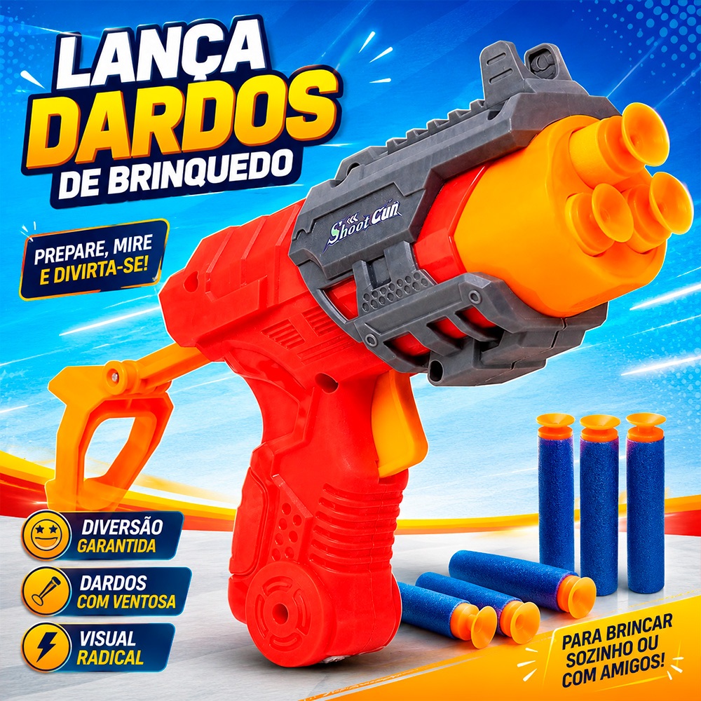 Lançador Dispara Dardos Nerf Arminha de Brinquedo Dardo Com Ventosa Puxe Gatilho e Atire