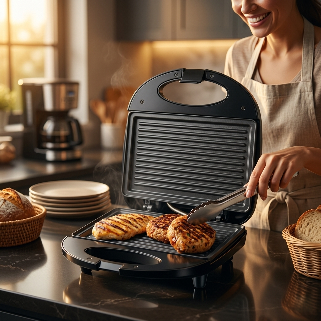 Sanduicheira Grill Elétrica 2 Em 1 Antiaderente Prensa 750W/110v/220v/Eletroportáteis Cozinha🥪
