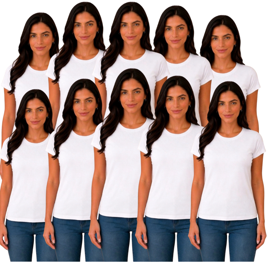 Kit com10 Blusinhas Casual 97%Viscose 3%elastano Femininas Camiseta Não Desbota