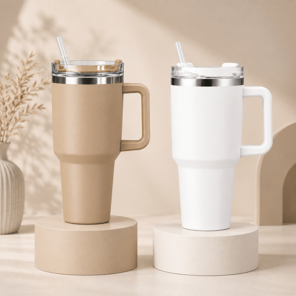 Copo Térmico Grande 1200ml Em Aço Inox Com Alça E Canudo Flip Straw SEM LOGO