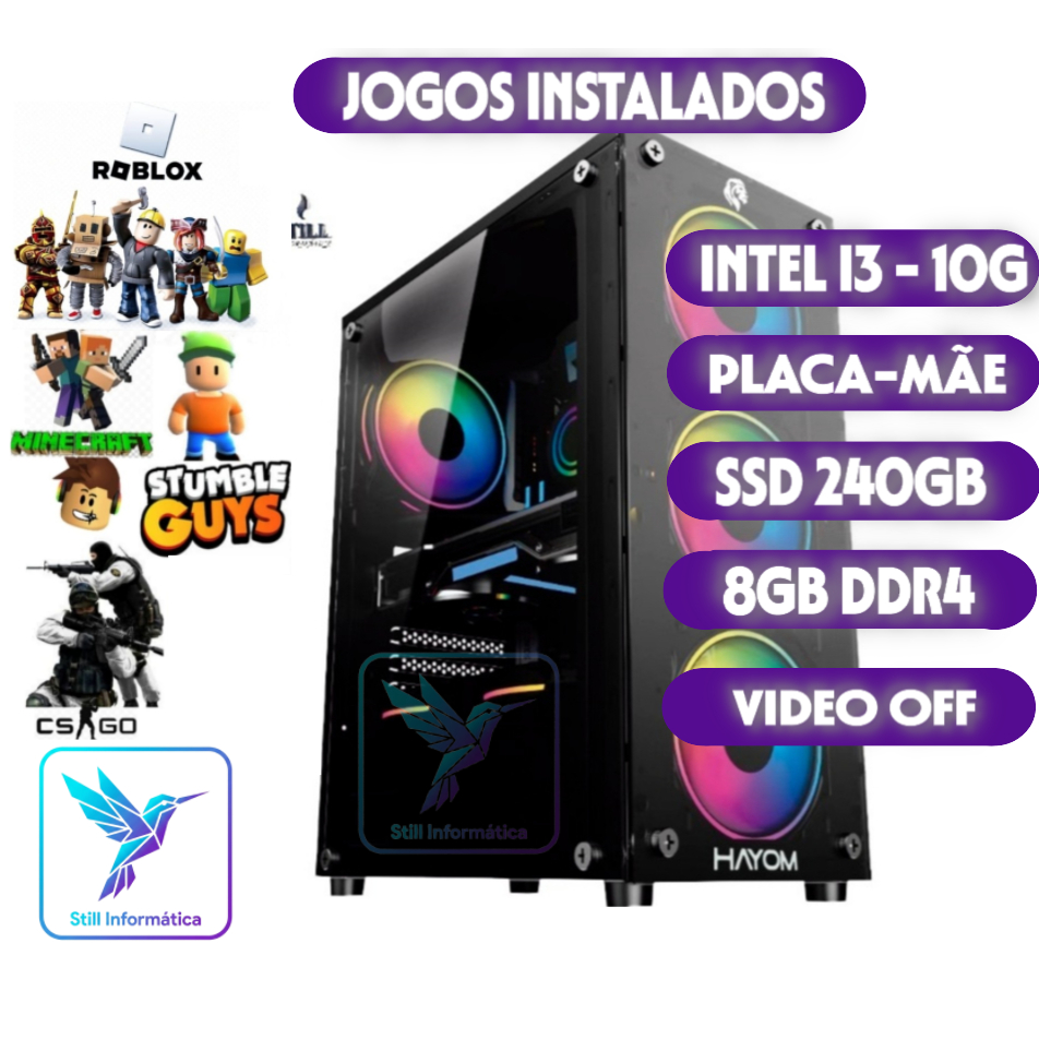 PC Gamer 2ª a 10ª Geração | SSD 240GB | 8GB RAM | Gabinete 4 Fans RGB | Jogos Instalados Pronto para Jogar!