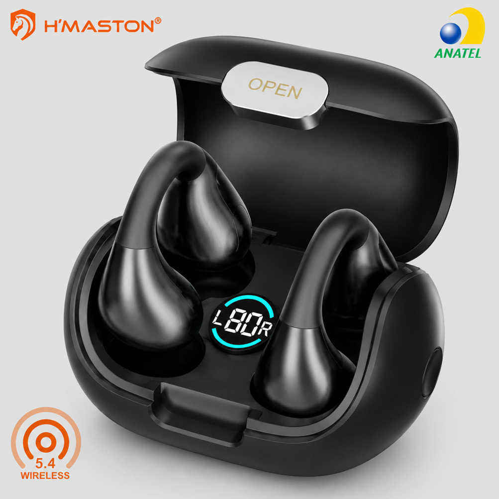Fone Bluetooth 5.3 TWS H'Maston RS-46 Sem Fio Condução Óssea LED Esportivo Android iPhone Bluetooth 5.4