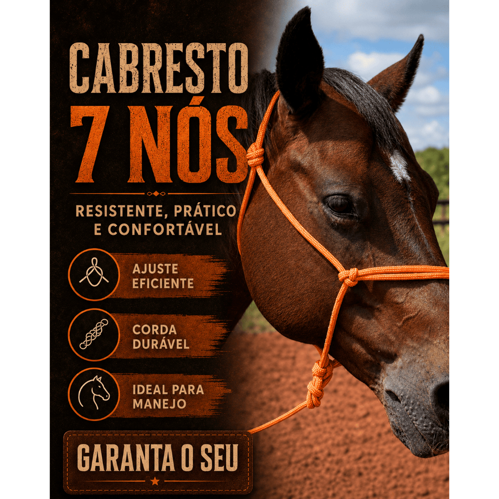 CABRESTO DE CORDA REFORÇADO 7 NÓS 8MM | IDEAL PARA CAVALO, MULA E ÉGUA