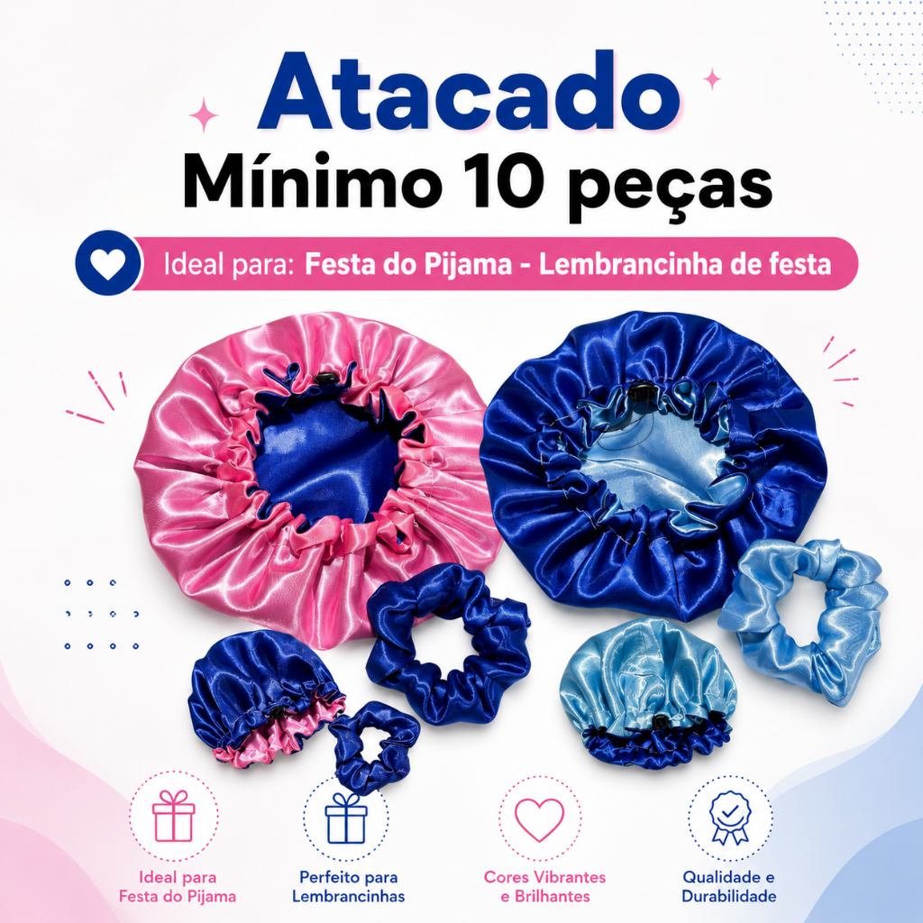 Kit Atacado Xuxinha  + Touca de Cetim Infantil Dupla Face / Lembrancinha Festa do Pijama