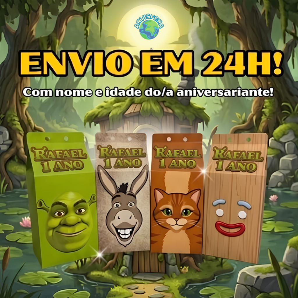 Caixinhas Surpresa Shrek Personagens Milk Leite Personalizada Com Nome e Idade Festas de Aniversário e Lembrancinhas