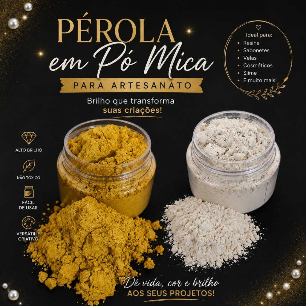 Pigmento em Pó Mica Dourado e Branco Perolado para Arte Artesanato Maquiagem Resinas