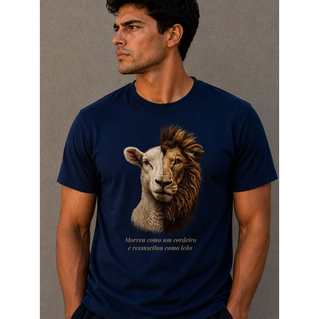 Camiseta Gospel Cristã Leão e Cordeiro Moda Evangélica Premium — imagem 2 de 2