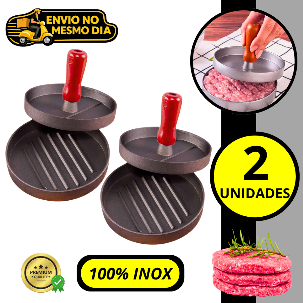 KIT 1/2 Forma Modeladora de Hambúrguer Prensa em Aço Inox Profissional Molde para Hambúrguer Artesanal