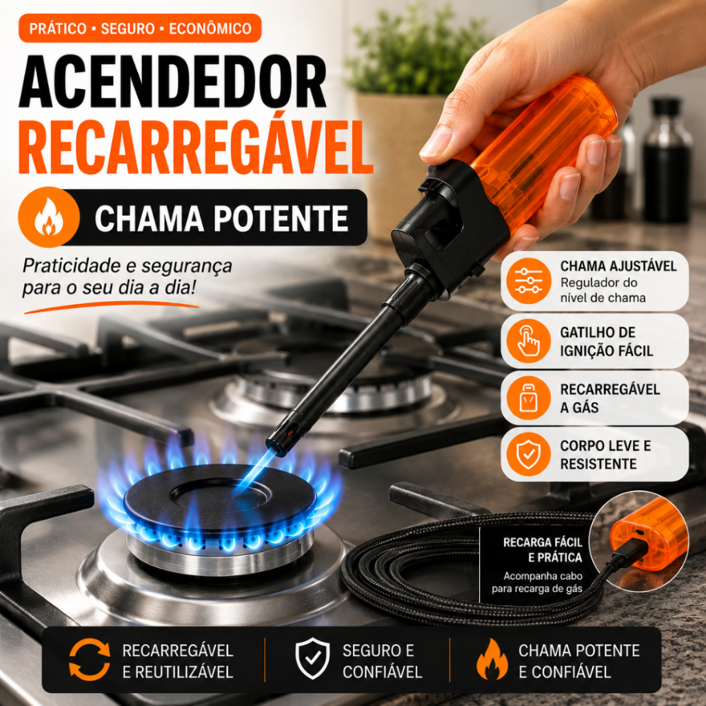 Acendedor de Fogão Churrasqueira, Vela Isqueiro Portátil com Regulador de Chama