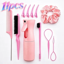 Kit 11 Peças Pente Rabo de Rato Borrifador Ferramenta Trança Clipes Bico de Pato Scrunchie Cetim