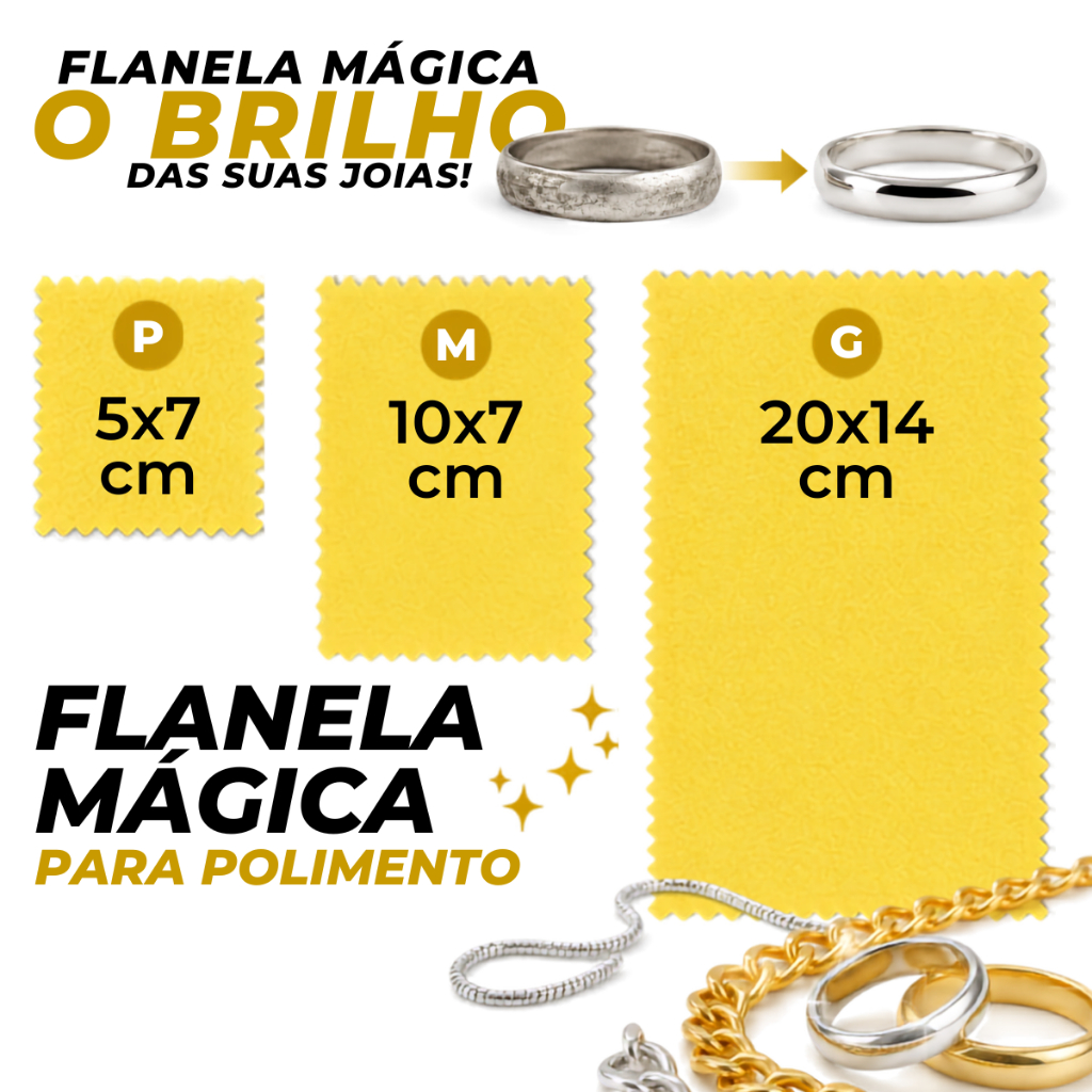 Flanela Mágica limpa pratas pano polir joias - Flanela Grande 20x14cm 15/10/5 unidades Polidora