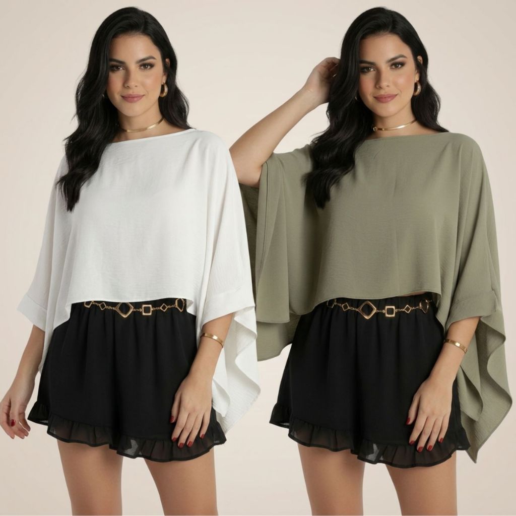 Blusa Feminina Bata Manga Ampla Morcego Soltinha Elegante Casual Tendência 2026