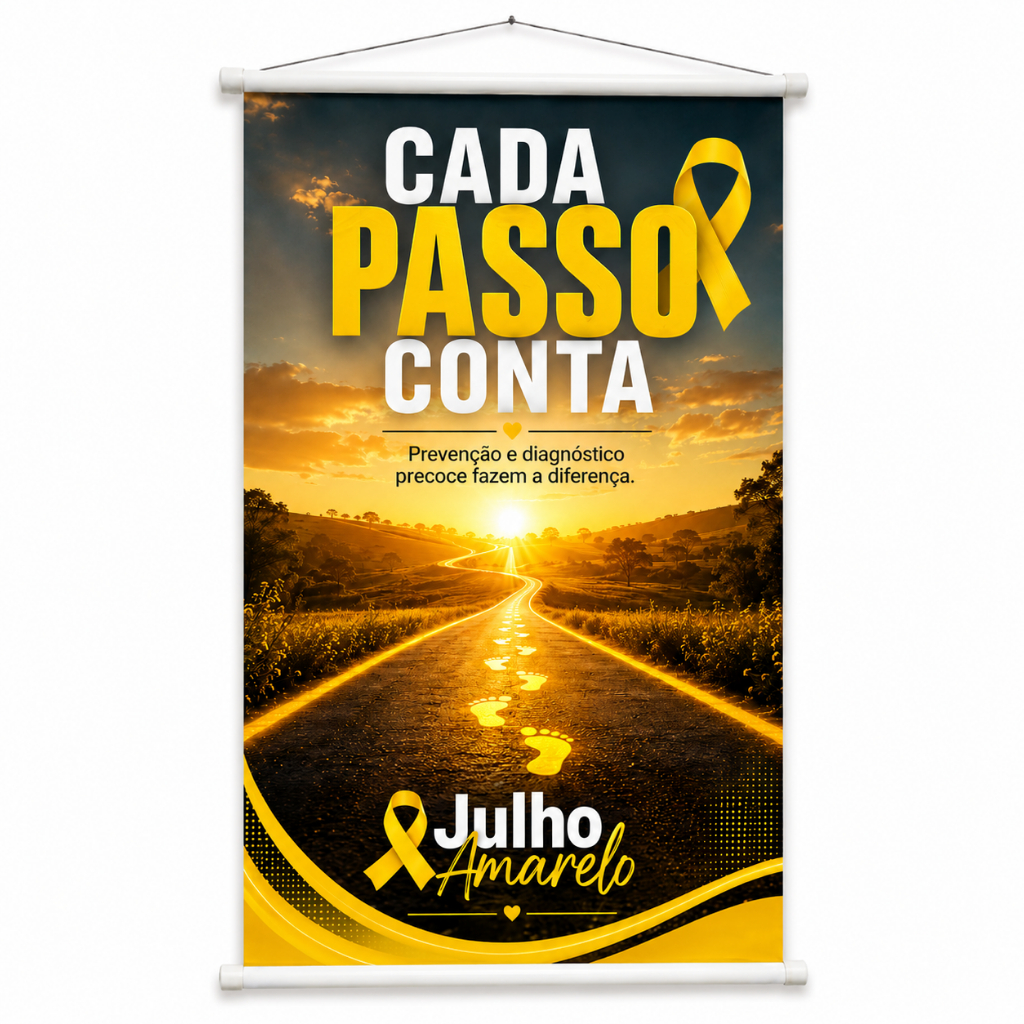 Banner Julho Amarelo Hepatites Virais Conscientização produzido em lona. Cartaz Decorativo Hospital Consultório Pub1060