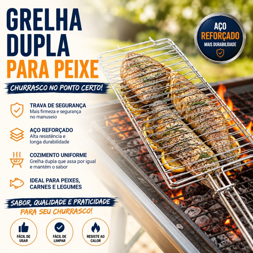 Grelha Dupla para Churrasco Niquelada com Trava 64cm