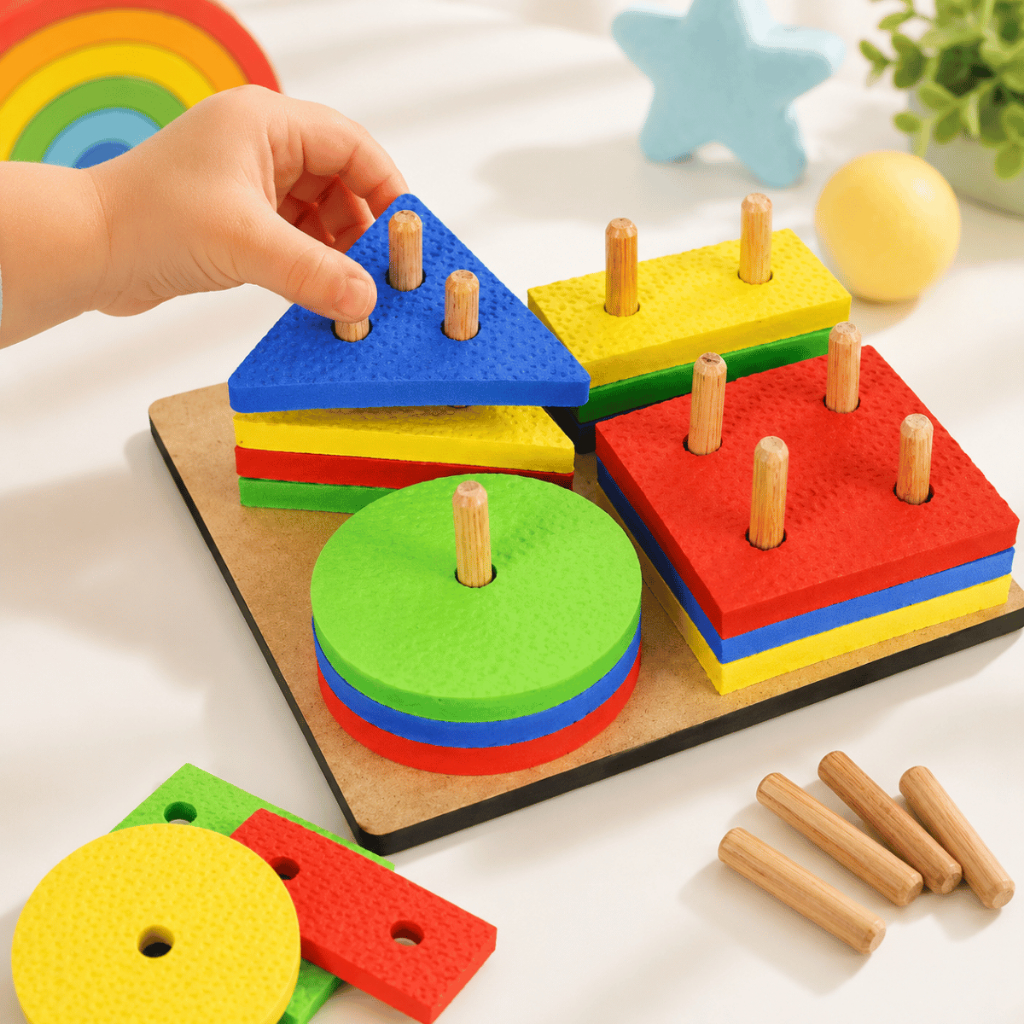 Brinquedo Montessori de Madeira Jogo Educativo Encaixe Formas Geométricas Infantil Pedagógico Coordenação Motora