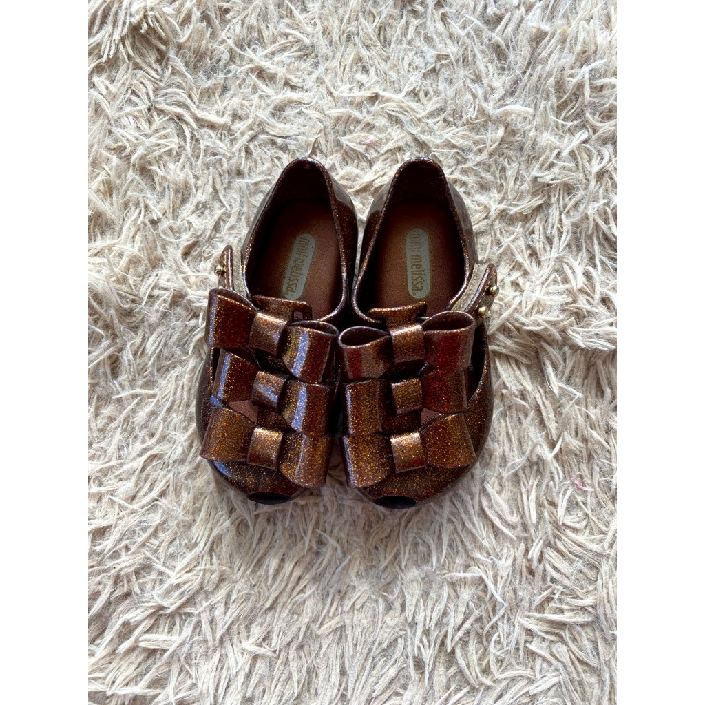 sapatilha infantil triple bow marrom/glitter 19 (seminovo)