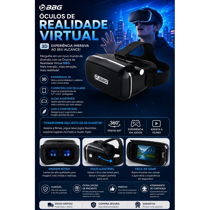 Óculos VR Box 3D para Celular – Realidade Virtual Imersiva