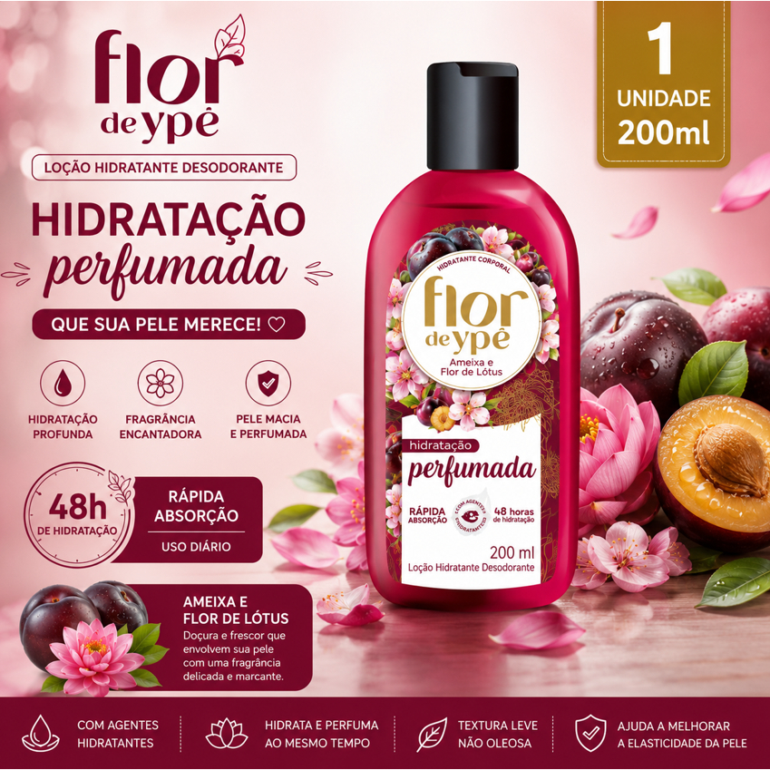 Hidratante Corporal Flor de Ypê 200ml Pele Seca 48h Hidratação