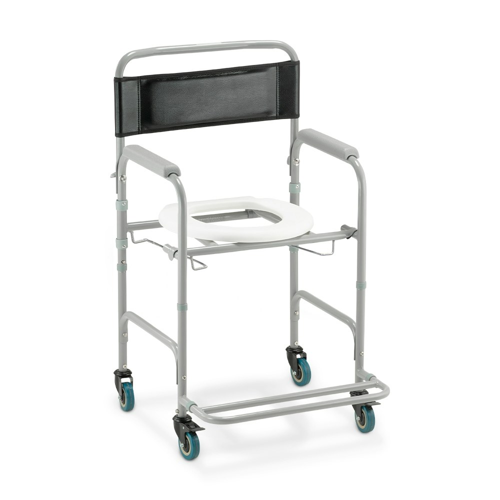 Cadeira de Banho Higiênica Dobrável D30 Com Rodas 100kg Idoso Geriátrica Sanitária 2 Em 1