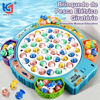 Jogo Pega Peixe Elétrico 45 Peixes 4 Varas Giratório Musical Brinquedo Infantil Pescaria Interativa